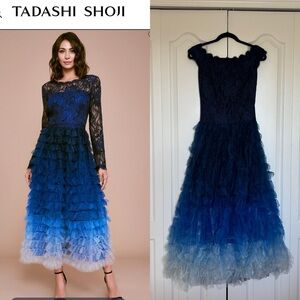 Tadashi Shoji Blue Ombre Lace and Tulle Dress